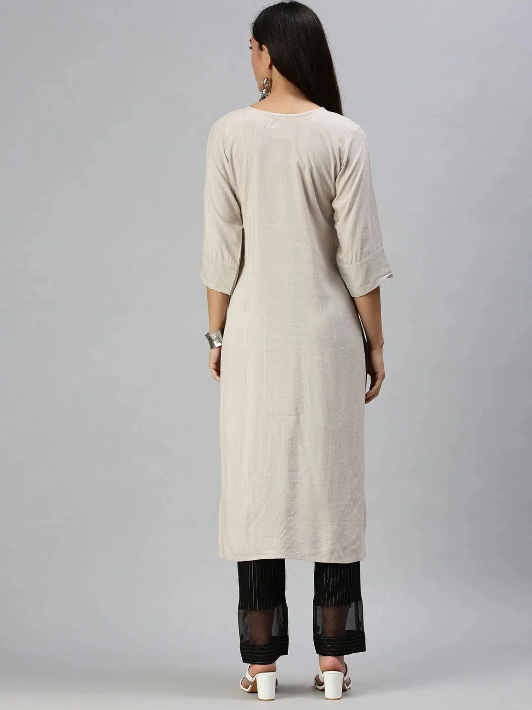 Grey Striped Kurta Sets: Women's Cotton Indian Kurta Sets