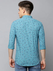 Men Blue Printed Casual Shirt-BENSEEPRINT-1999-Turquoiseblue