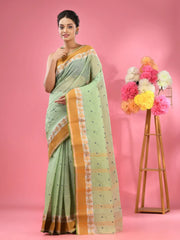 Pistachio Green Pure Cotton Tant Saree With Woven Designs-MA51TT43480082