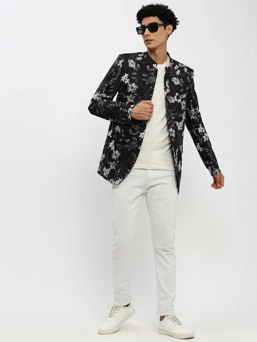 Black Printed Men's Ethnic Wear Blazer | DesiQlo