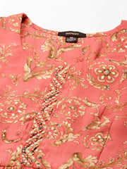 Women's Coral Printed Kurta SetKC-987-Coral