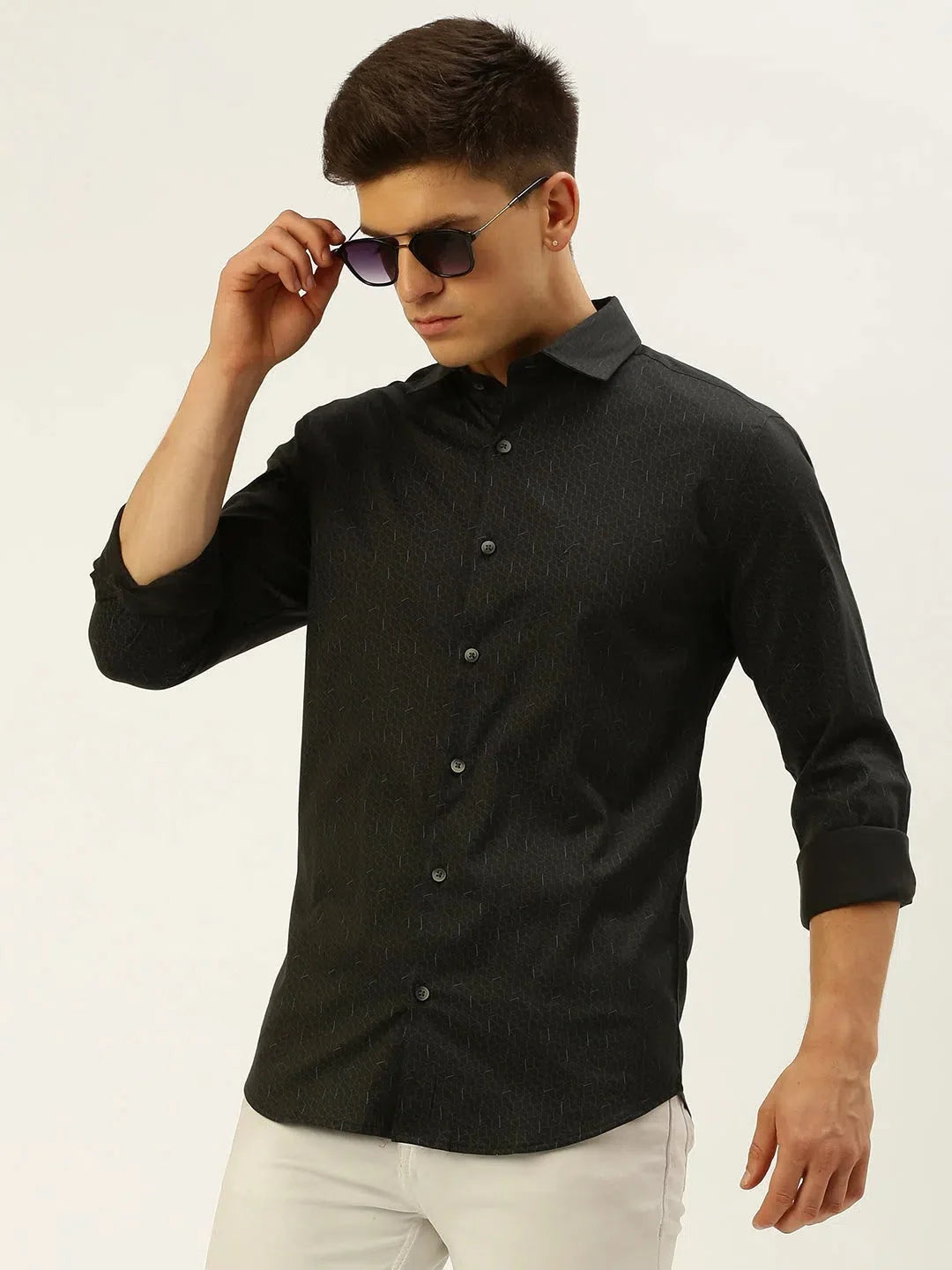 Men Black Printed Casual Shirt-FLIORIONIEPRINT-3554-Black