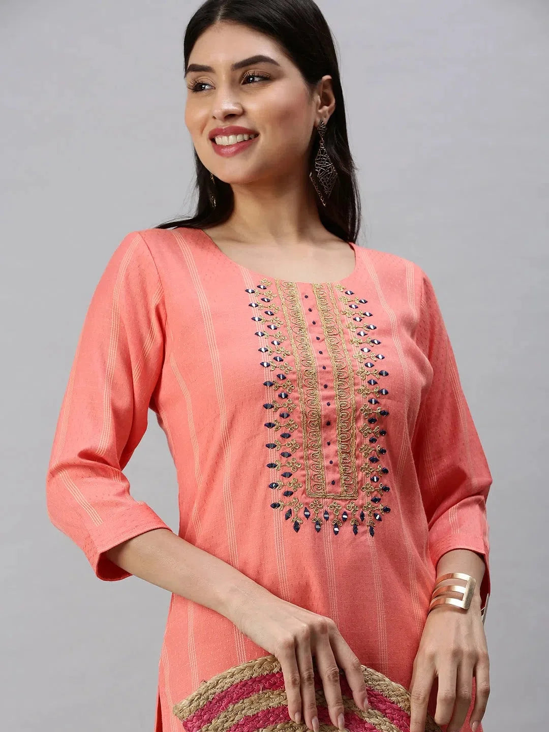 Pink Striped Cotton Kurta - Comfortable Indian Kurta Ladies