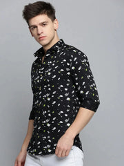 Men Black Printed Casual Shirt-RDPRINT-3009-Black