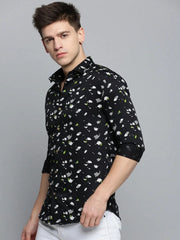 Men Black Printed Casual Shirt-RDPRINT-3009-Black