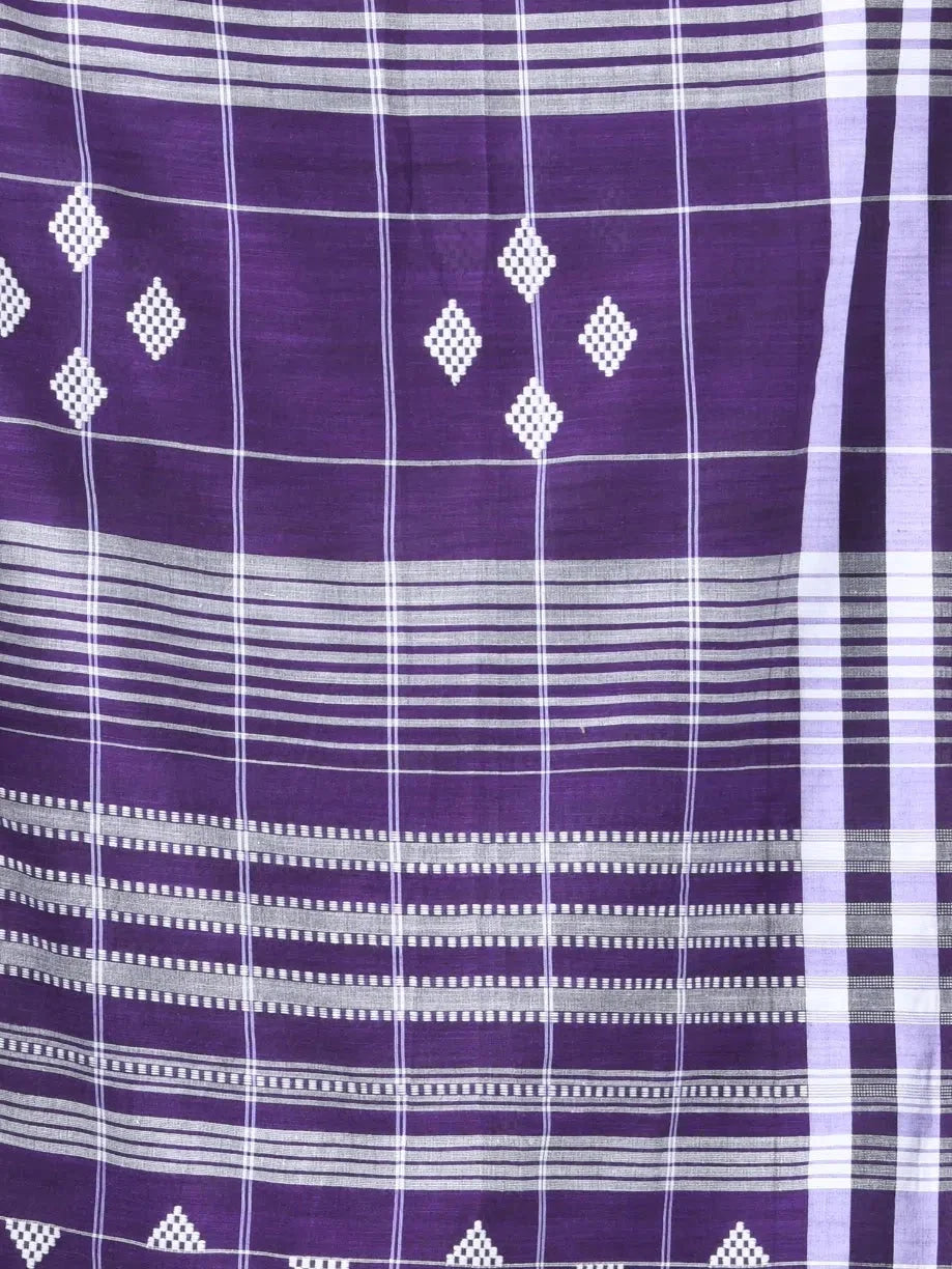 Violet Cotton Check Saree | Indian Sarees Online