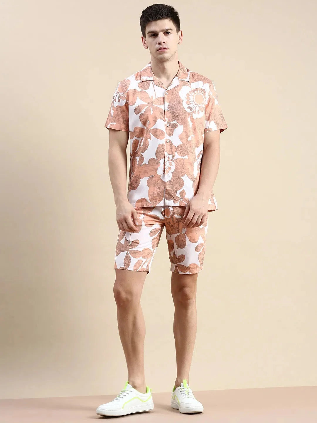 Men's Peach Printed Casual Co ord Set | Stylish Two Piece Sets