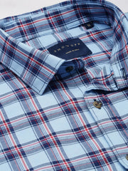 Men Blue Checked Casual Shirt-ALBACHECKS-73-Blue