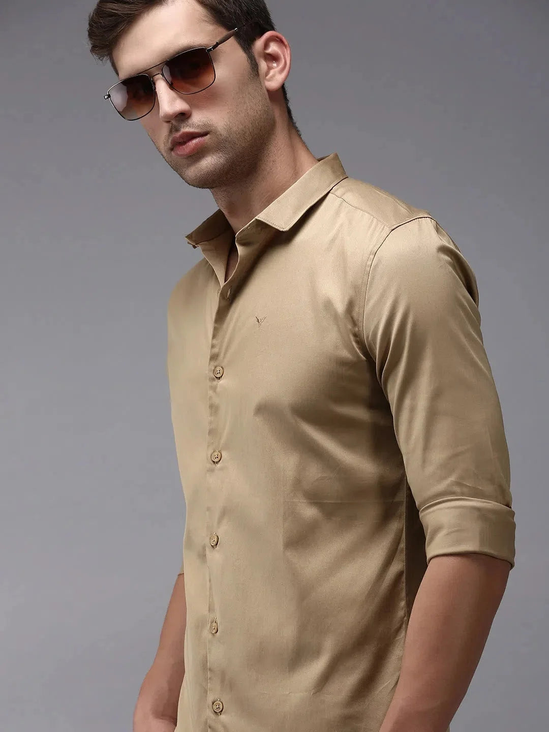 Beige Solid Mens Shirt - Casual Cotton Formal Shirt | DesiQlo