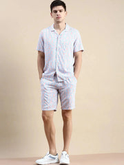 Men Peach Printed Casual Co ord Set-SEABREEZE-2115-Peach