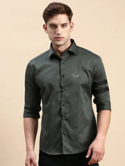 Men Green Solid Casual Shirt-CHERRY-0321-Olive