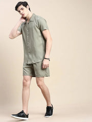 Men Green Solid Casual Co ord Set-AM-90-16-Olive