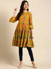 Women's Green Printed Anarkali Kurta-GW-3293-Green