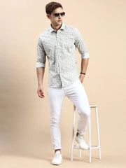 Men Green Printed Casual Shirt-IKIGAIPRINTS-8812-Green