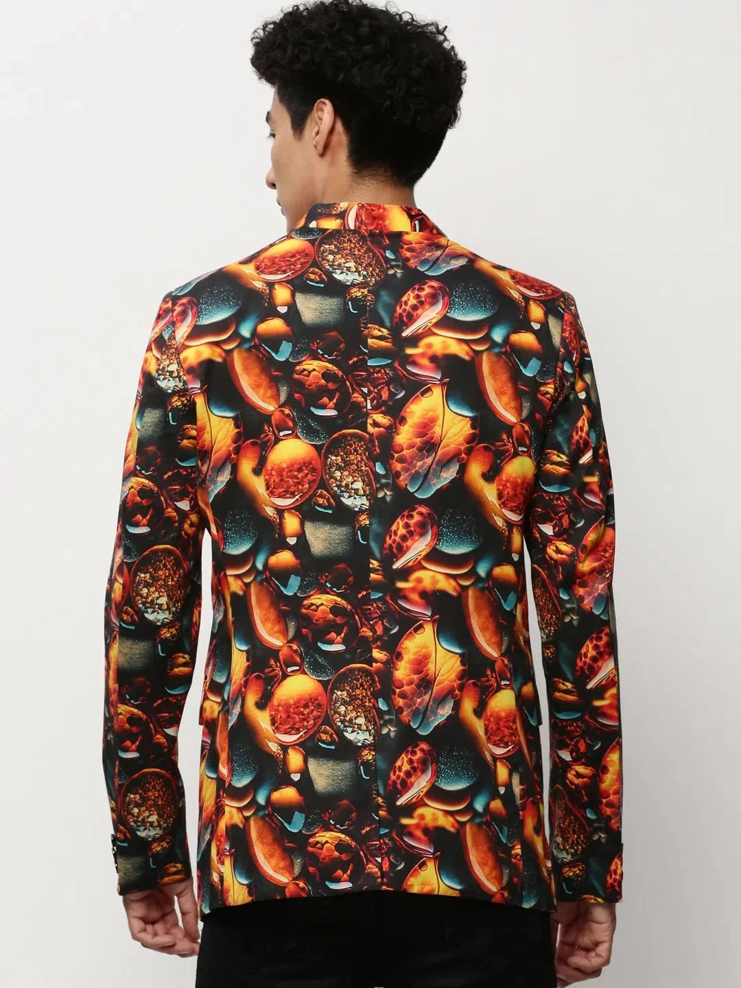 Orange Printed Casual Blazer | Men's Ethnic Nehru Jacket