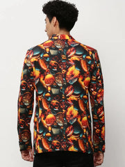 Men Orange Printed Casual Blazers-SOBLZ-083-5-Orange