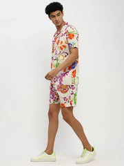 Men Cream Printed Co ordSet-AM-106-4-Cream