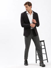Men Notched Lapel Solid Black Blazer-AR-CODDKNIT-Black