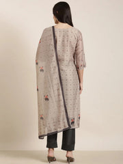 Women Straight Olive Floral Kurta and Trousers Set Comes With DupattaKC-052345-Olive