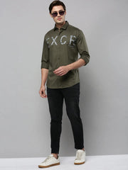 Men Green Printed Casual Shirt-JINATWILL-4733-Olive