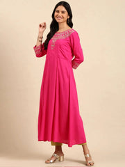 Women's Fuchsia Solid Kurta Set-DW-9598-Fuchsia