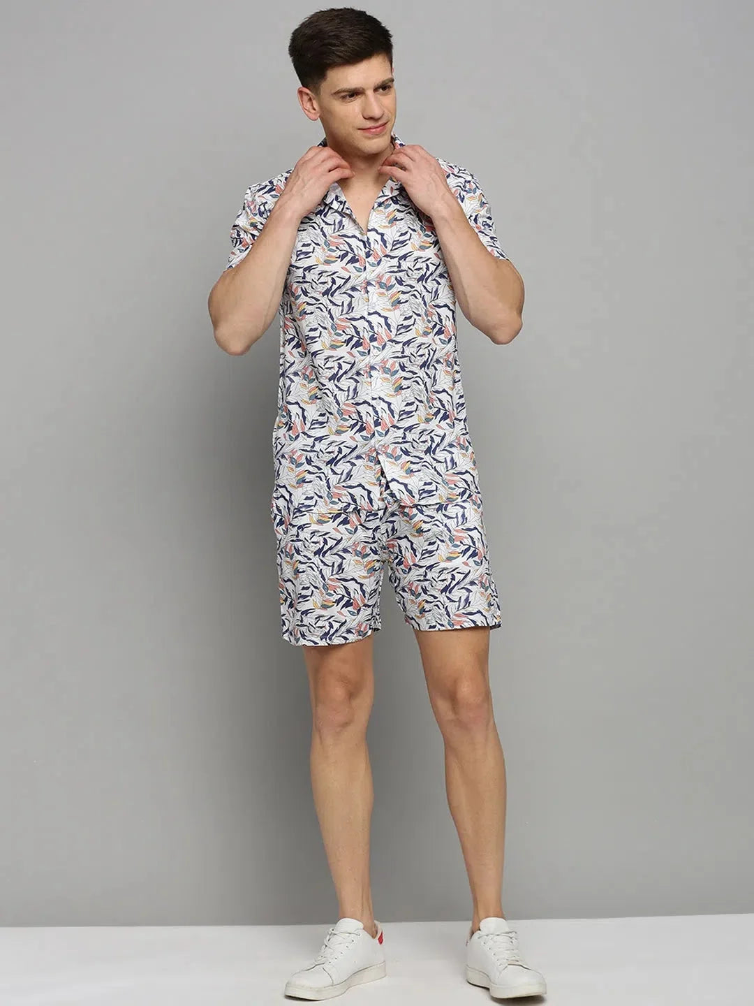 White Printed Viscose Casual Co Ord Sets Men | Showoff