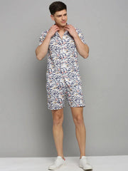 Men White Printed Casual Co ord Set-AM-74-09-White