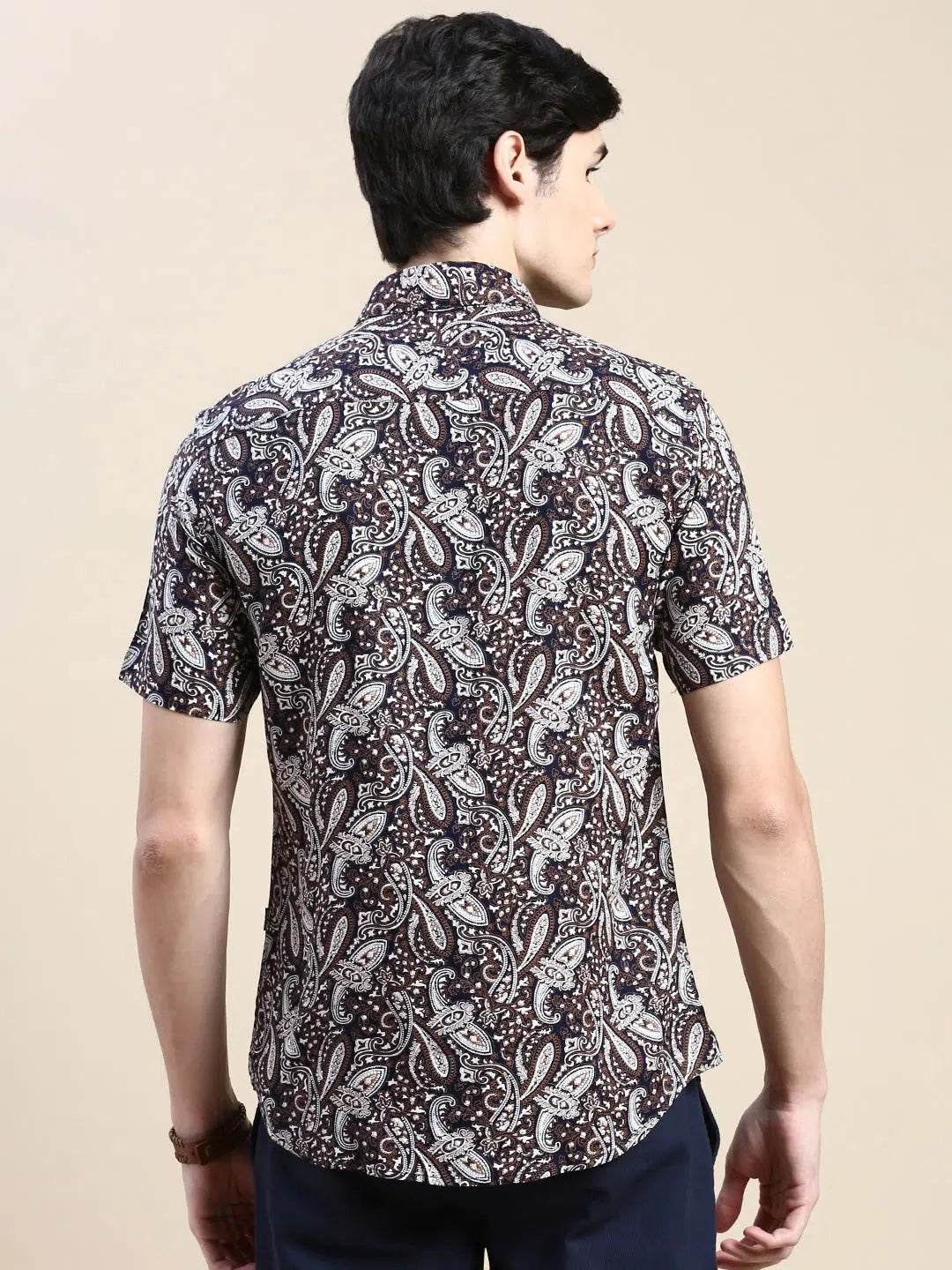 Navy Printed Mens Shirt | DesiQlo Casual Cotton Beach Shirts
