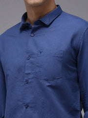 Men Blue Solid Casual Shirt-COLINLINEN-1338-Navyblue