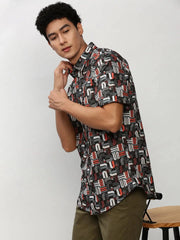 Men Black Printed Casual Casual Shirts-JUPITERPRINT-1802-Black