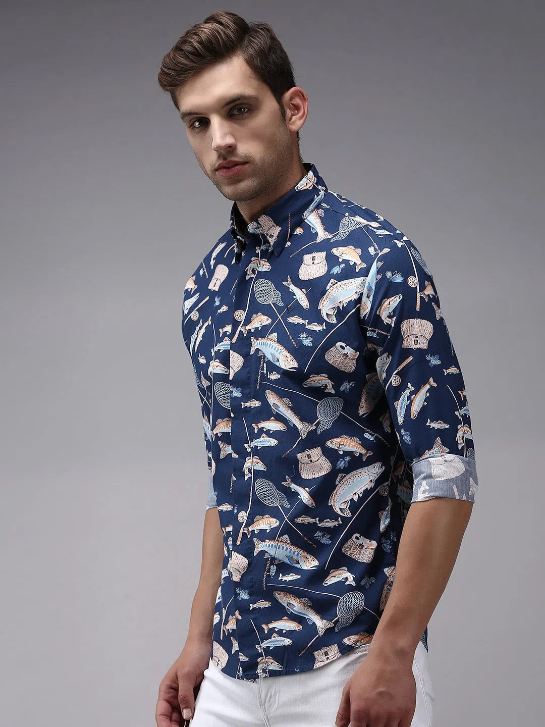Wholesale Men Blue Printed Casual Shirt
