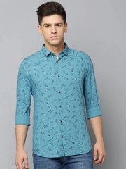 Men Blue Printed Casual Shirt-BENSEEPRINT-1999-Turquoiseblue