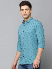 Men Blue Printed Casual Shirt-BENSEEPRINT-1999-Turquoiseblue