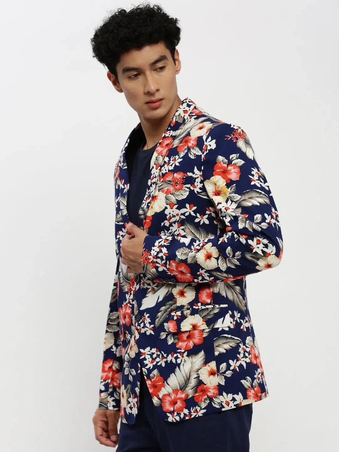 Navy Printed Blazer - Men's Ethnic Nehru Jackets Collection