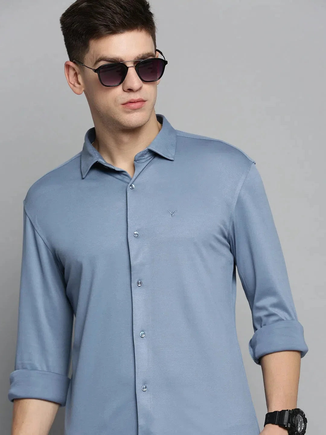 Men's Blue Solid Cotton Shirt | Casual Mens Shirt