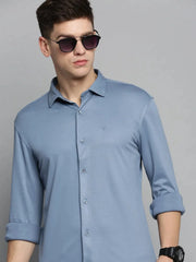 Men Blue Solid Casual Shirt-CARLOKNITS-3211-Blue