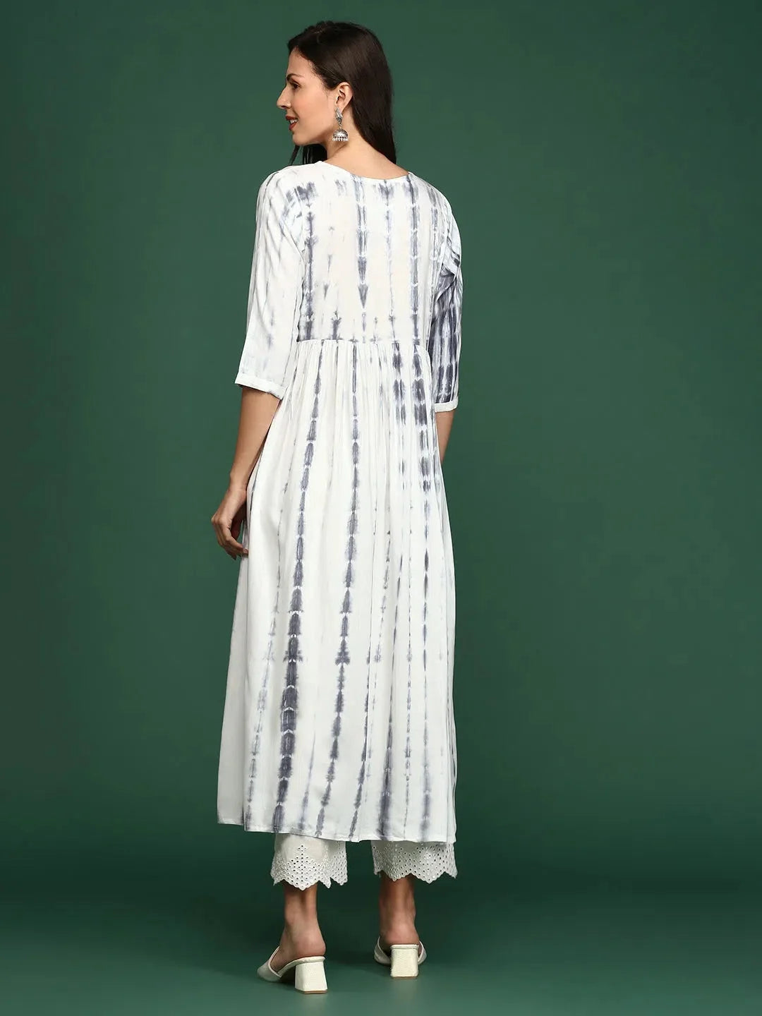 White Tie Dye Anarkali Kurta - Women's Cotton Anarkali Suit