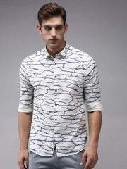 Men White Printed Casual Shirt-OMANPRINT-1586-Offwhite