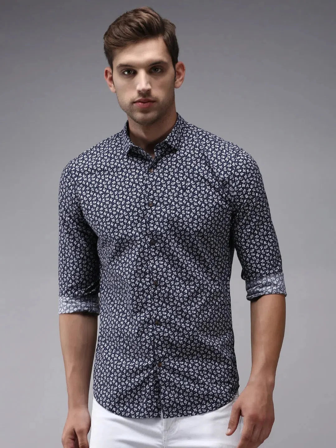 Navy Printed Mens Shirt | DesiQlo Trendy Cotton Shirt