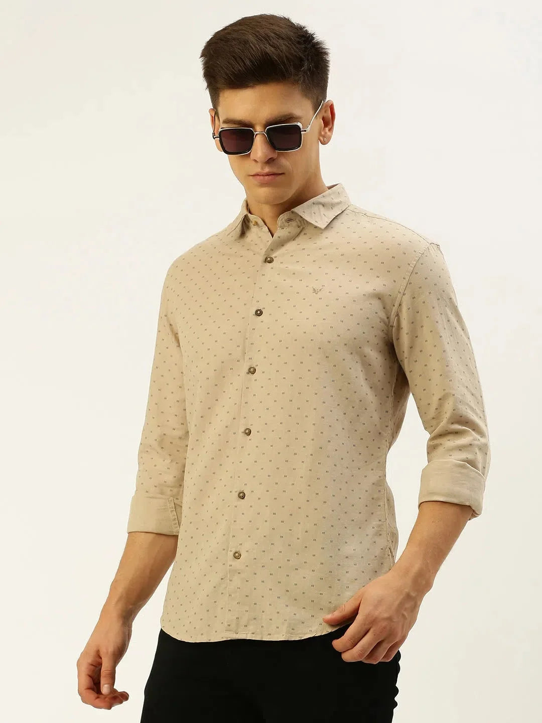 Men Beige Printed Casual Shirt-REPLAYPRINTSLINEN-3458-Beige