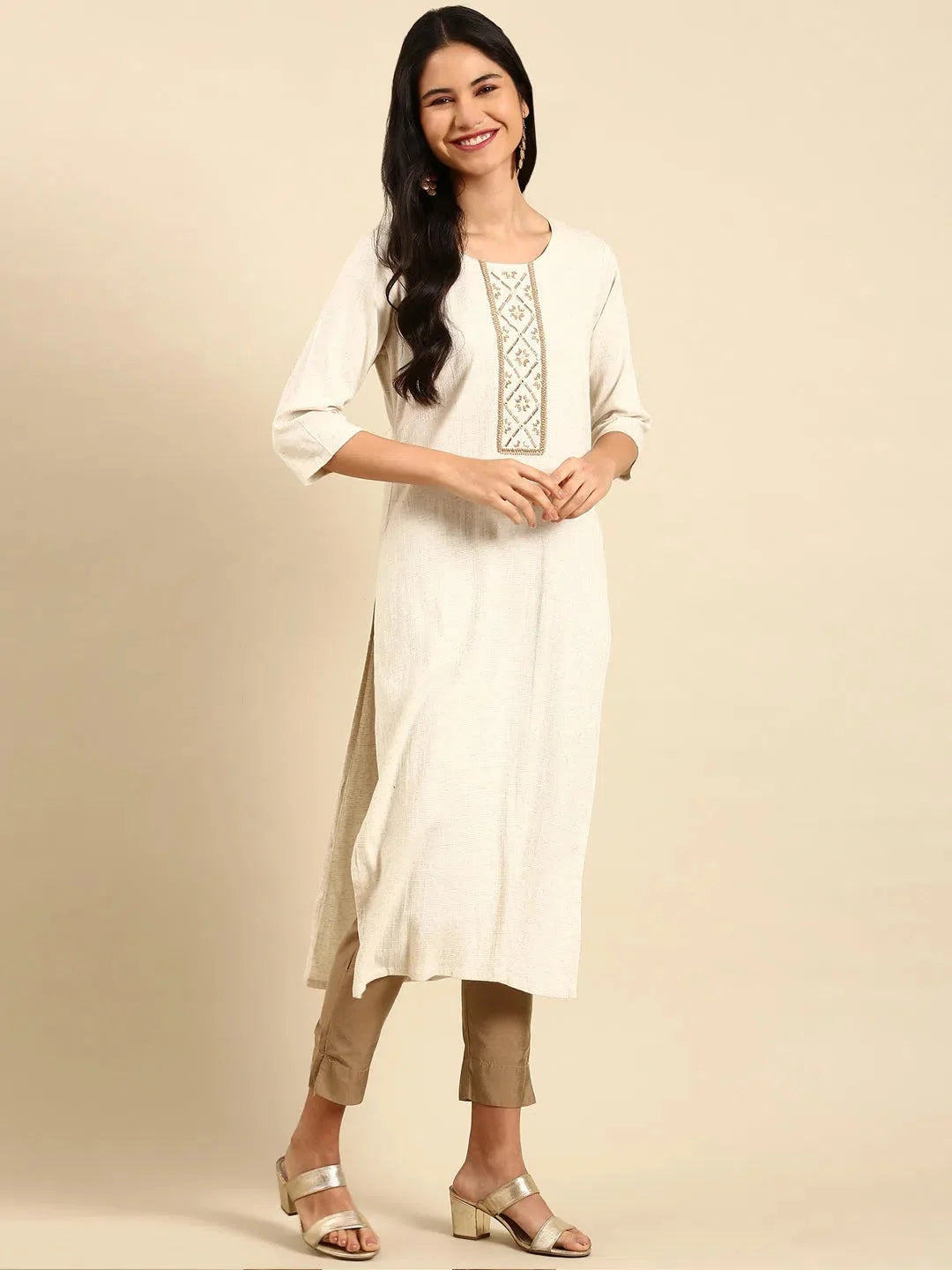 Off White Printed Cotton Kurta | Indian Kurta Ladies Fashion