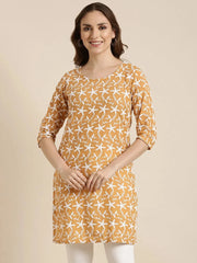 Women Floral Mustard Straight Kurti-ON-758-Mustard