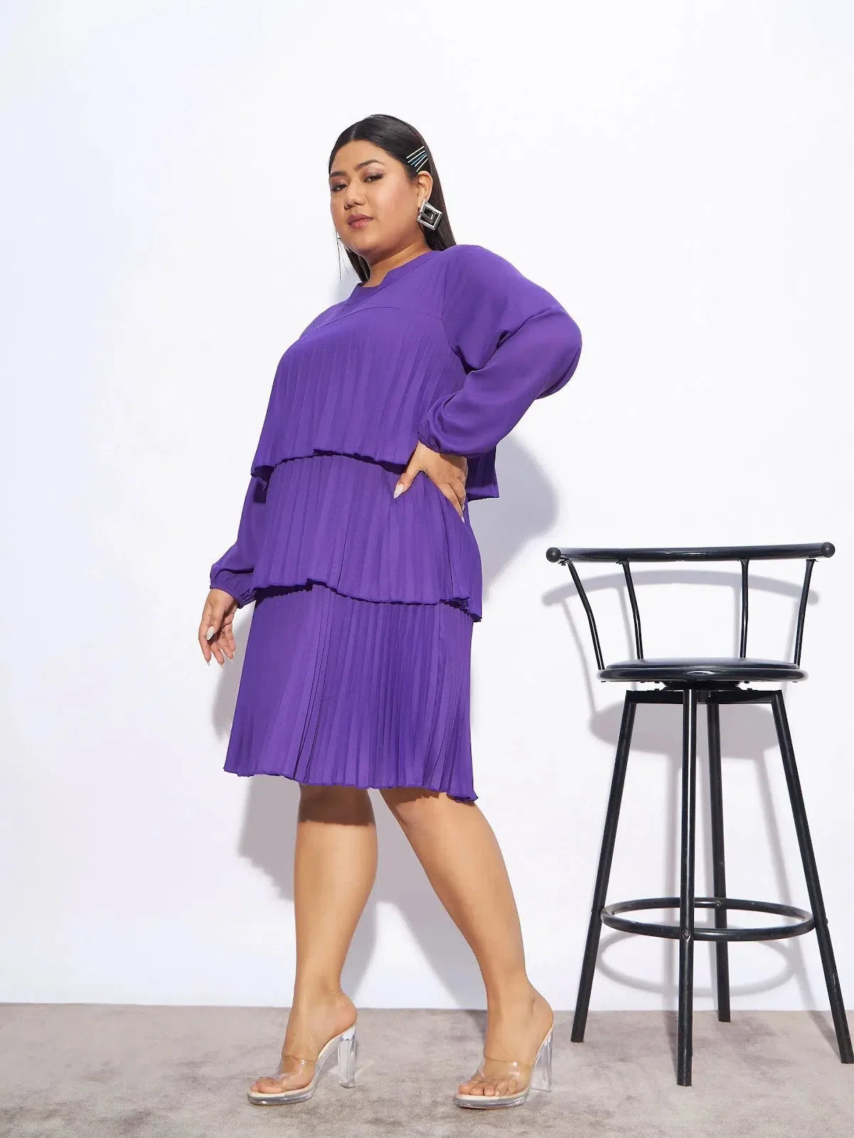 Purple Skater Dress | Women's Pleated Tiered Party Dress