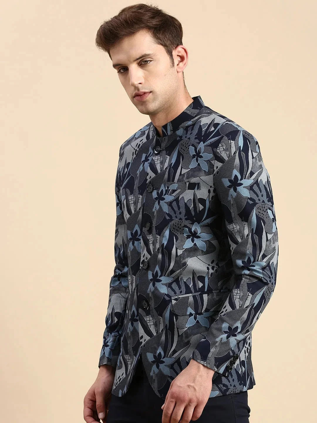Navy Printed Blazer | Modi Jacket Style | Men's Ethnic Wear