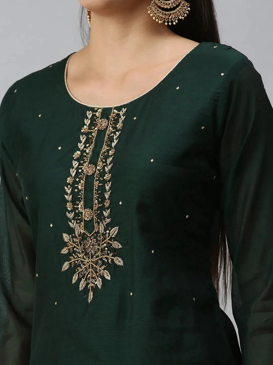 Green Embroidered Kurta: Exquisite Indian Kurta for Ladies