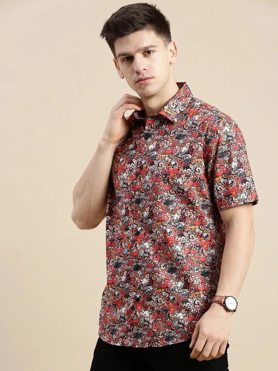 Multi Graphics Shirt | PolySatin Printed Mens Shirt - DesiQlo