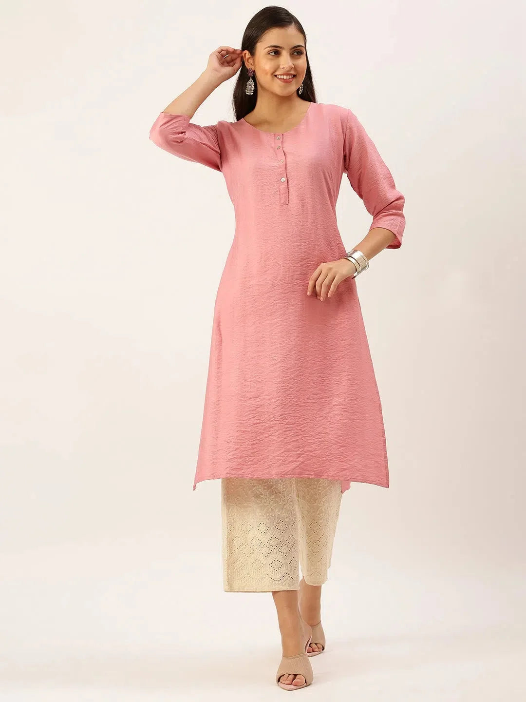 Pink Cotton Kurta: Solid Indian Kurta for Women | DesiQlo