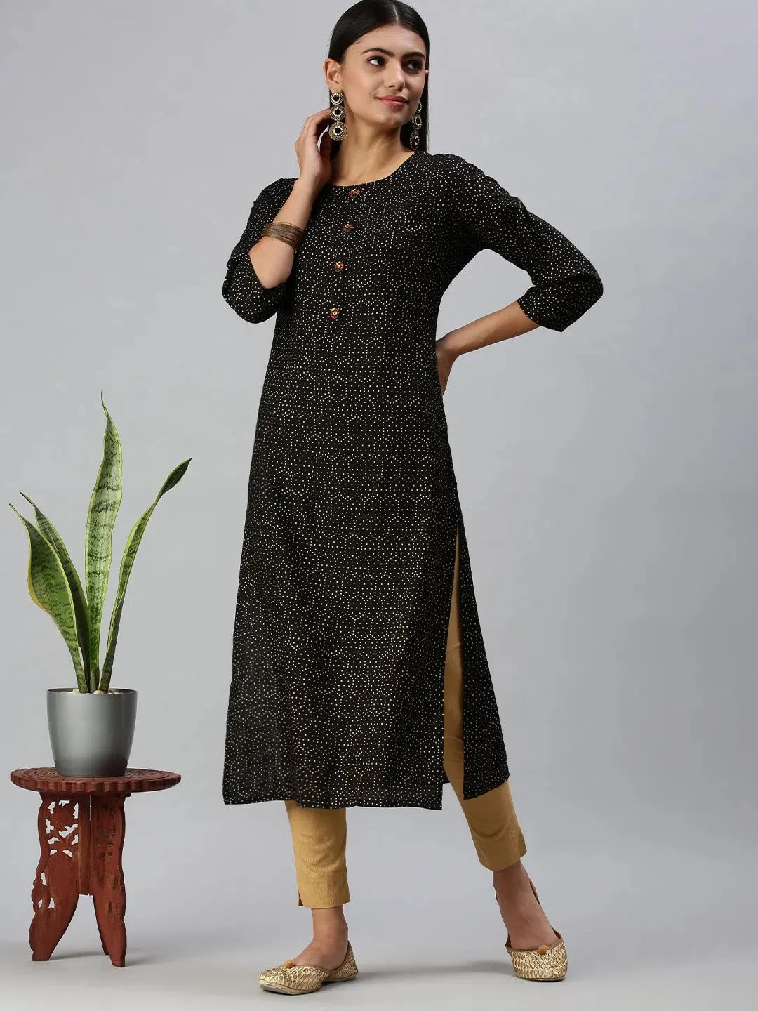 Black Printed Women's Kurti - Cotton Short Kurti Collection