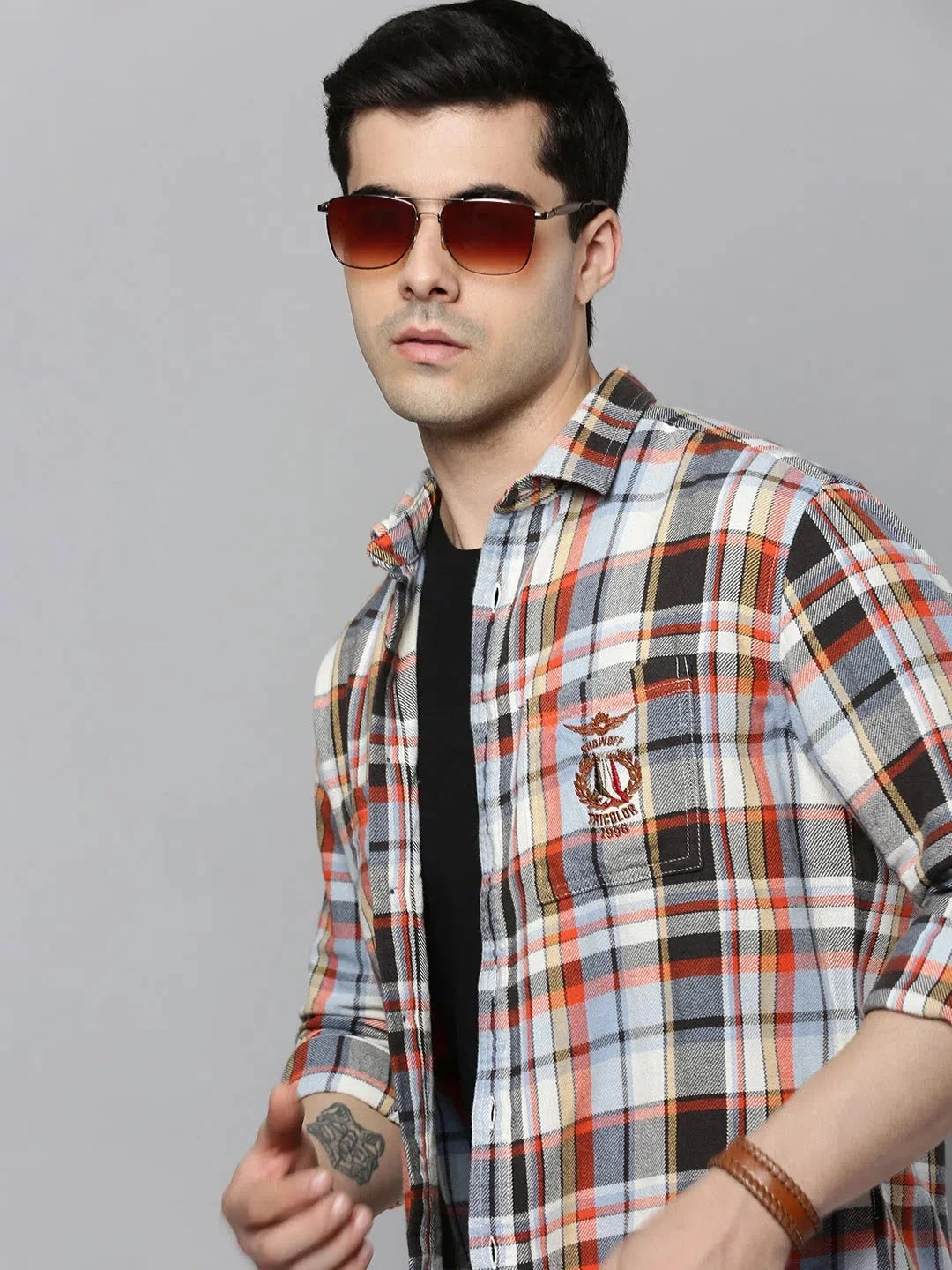 Mens Multi Checked Cotton Shirt - Casual Printed Shirt