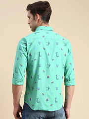 Men Green Printed Casual Shirt-GURJANPRINT-5416-Green